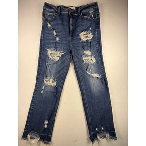 Risen Los Angeles Distressed Raw Hem Straight Leg Jeans Blue Women’s 1XL